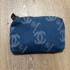 CHANEL Denim Blue Logo zip Pouch